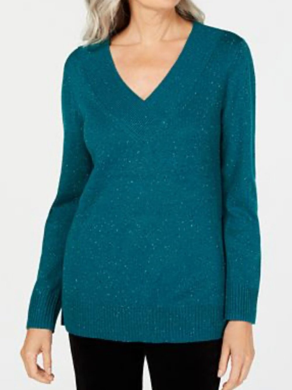 Karen Scott Long Sleeve V neck Sweater, Soft Knit Sweater